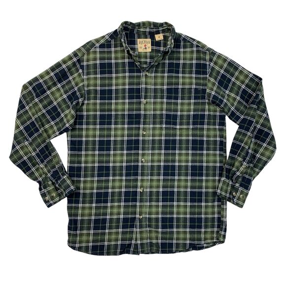 RedHead Shirt Mens M Medium Navy Green Cotton Plaid Flannel Lumberjack Outdoor - Picture 1 of 11